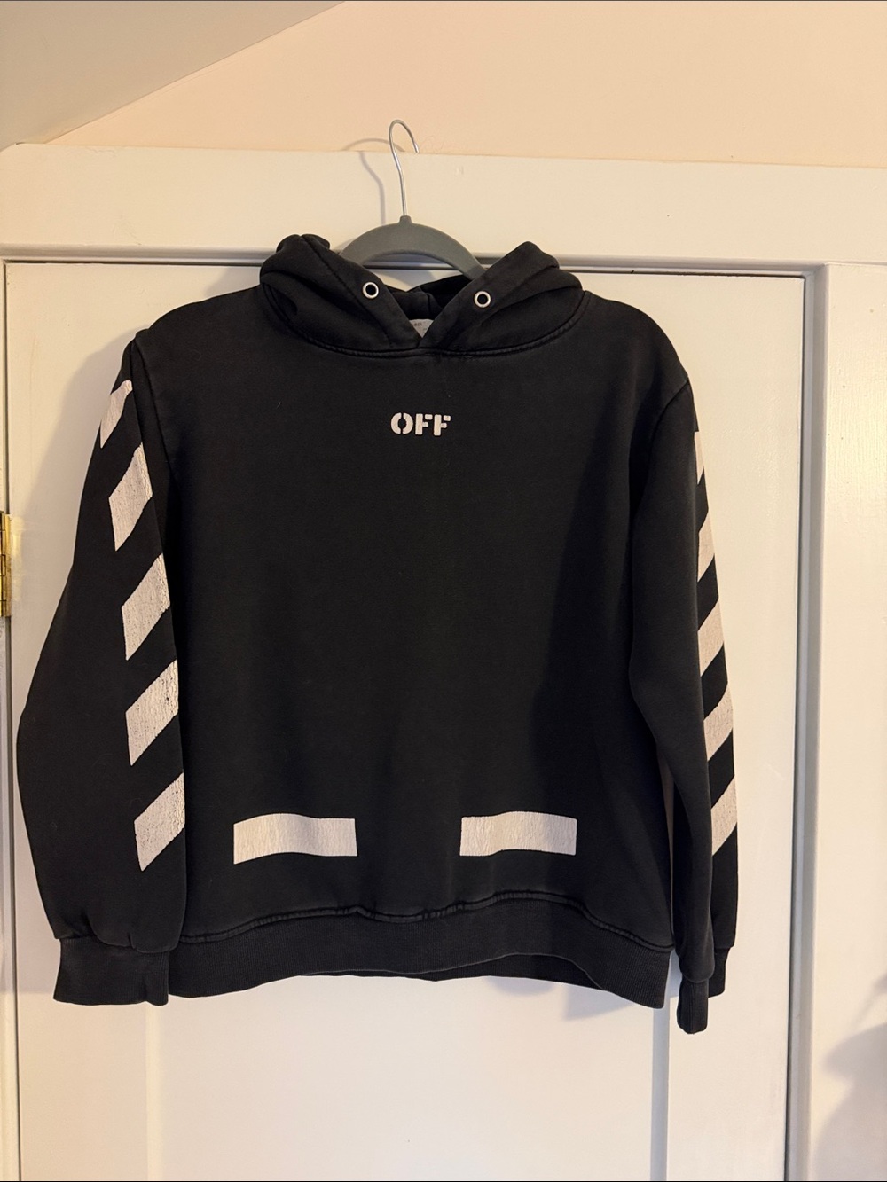 Off-White Black Hoodie with White Sleeve Chevrons